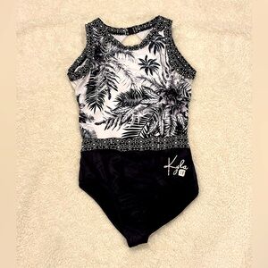 Sylvia P Black and White Palm Tree Leotard, size 10.